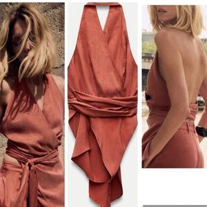 Zara Halter Wrap Top Open Back Adjustable Tie NWT – Fits XS-XXL